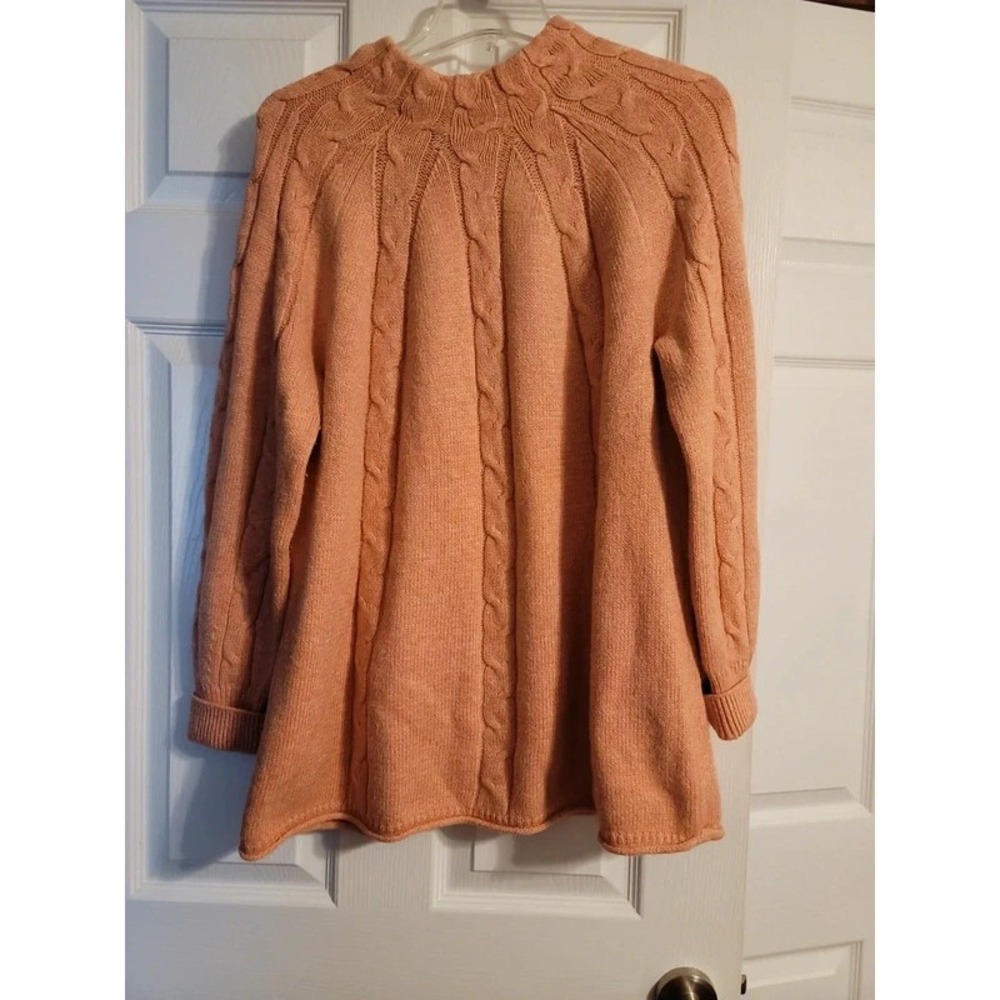 Soft Surroundings PXL women's Cable Knit Mock Neck Pullover Sweater Peach
